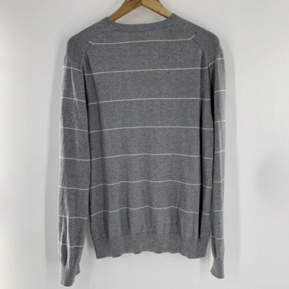 Banana Republic Mens's Large Sweater Silk Cashmere Blend Gray Stripe V-Neck - Picture 6 of 10